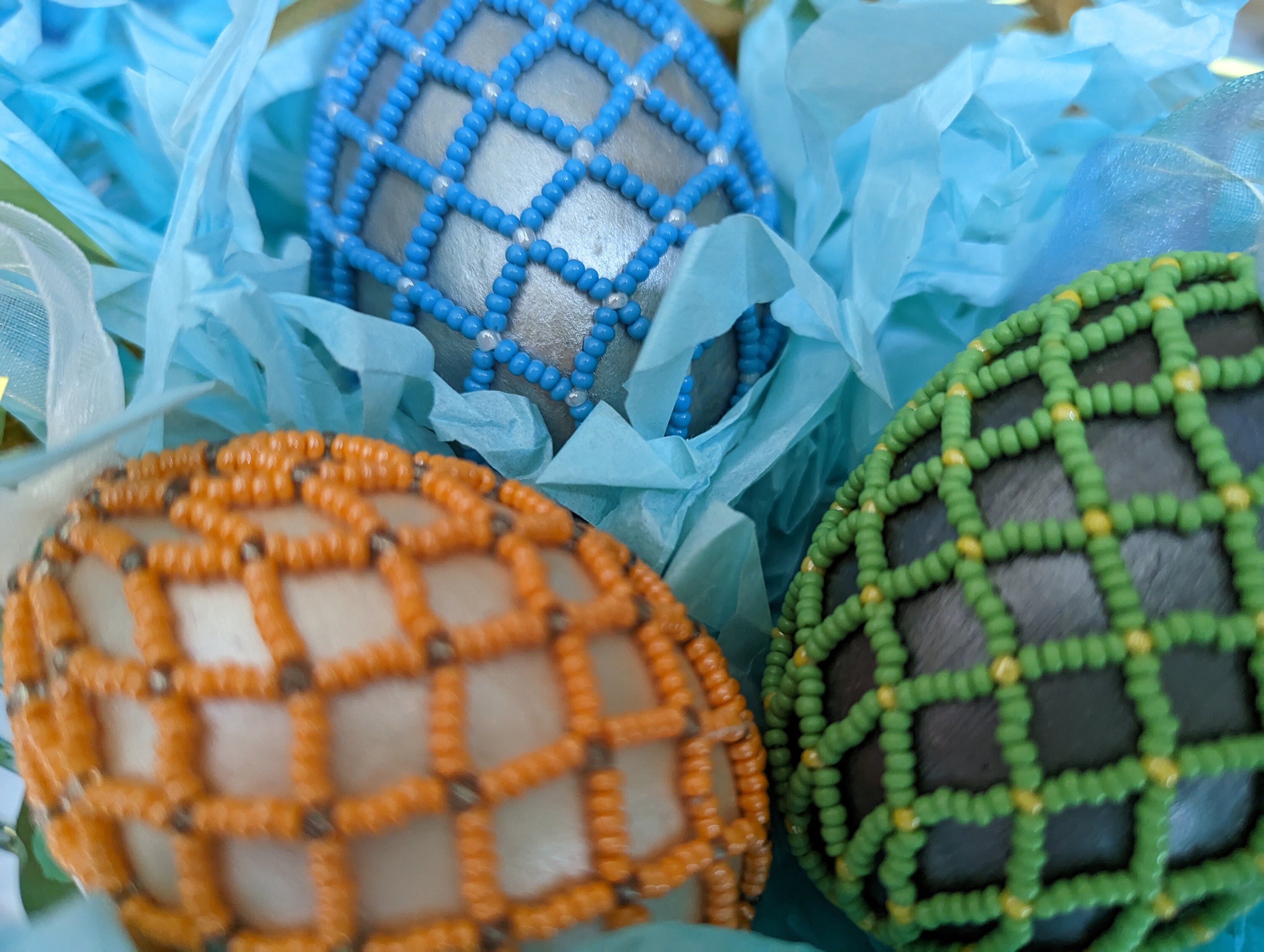 Easter Eggs Ornament Bead. Decorative Beaded Eggs is 3 With a Diameter