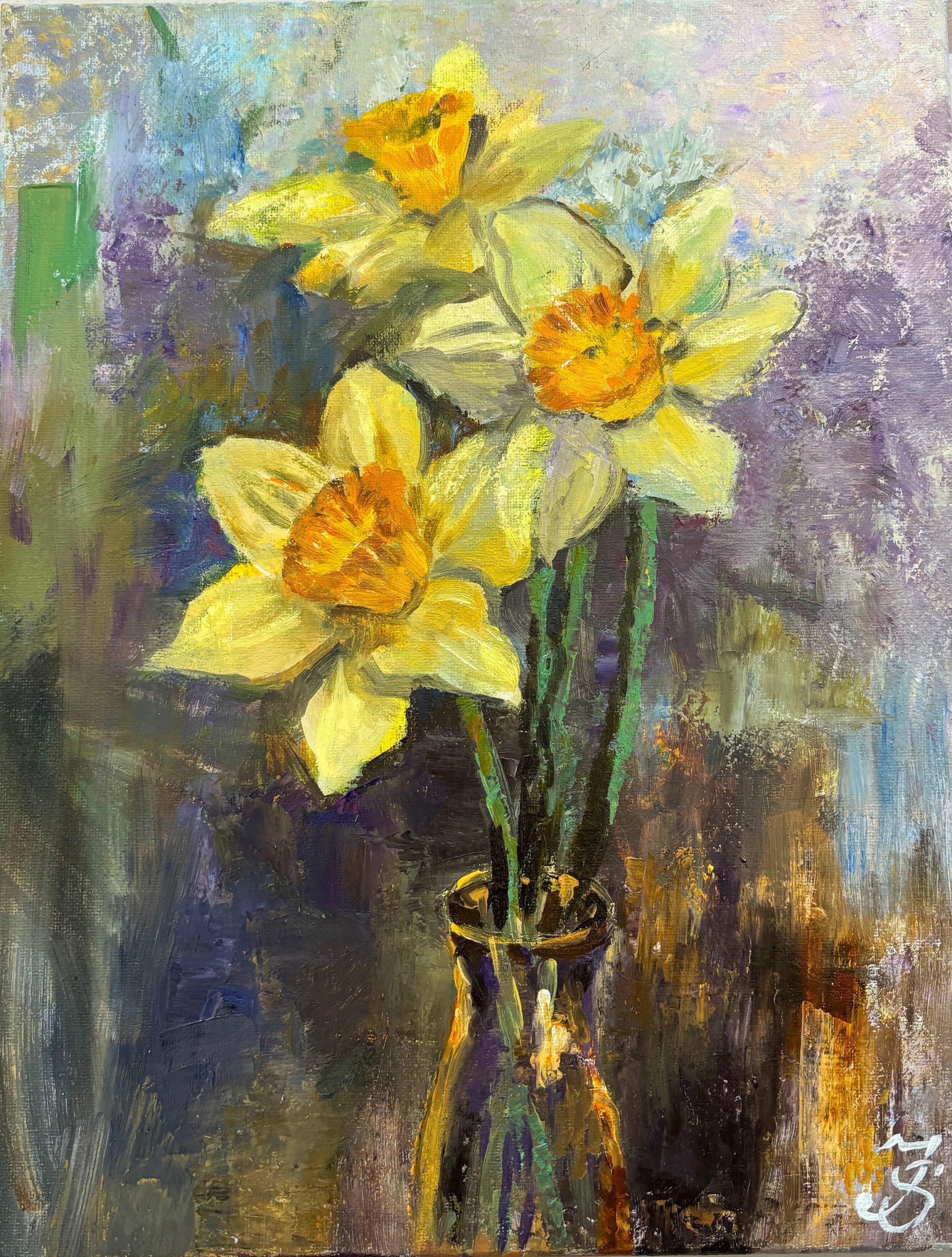 水仙油絵 水仙のオリジナル油絵、花の静物画（11x14） - Etsy 日本