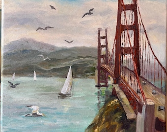 Golden Gate Bridge Oil Painting 11"x 14", Original Artwork for Home Decor