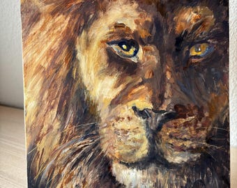 オリジナル絵画 - 「Weary And Proud」 36x36インチ、ライオンの絵画