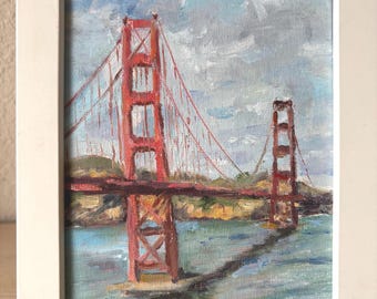 Golden Gate Bridge Oil Painting 5"x 7",  framed art, small Artwork for Home Decor