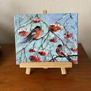 Original birds oil painting 8&quot;x 10&quot;, colorful abstract artwork, home hanging miniature small modern gift for mother&#39;s day.