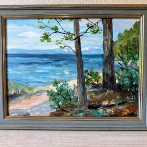 Original Landscape Painting Lake home decor,Original framed oil painting, oil painting on  canvas panel 9&#39;&#39; x 12&#39;&#39;. Lake Tahoe landscape
