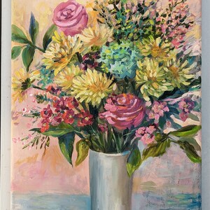 Bouquet of flowers painting,  floral still life, floral wall decor, wall art gift for woman. Original oil painting on canvas 12&#39;&#39;x 16&#39;&#39;