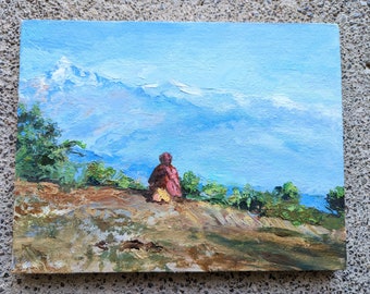 Original oil painting, Mountains Himalayas landscape ,oil painting on  Canvas wood panel, 8"x 10"