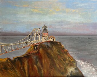 Point Bonita Lighthouse Oil Painting – Original California Coastal Art (16"x 20")