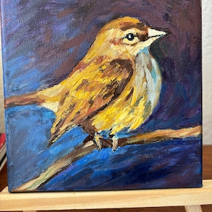 Sparrow Bird painting, original bird oil wall art on canvas, ORIGINAL oil painting on stretched canvas 6''x 6''