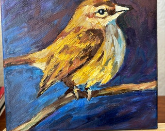 Sparrow Bird Oil Painting, Original Wall Art, 6x6