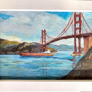 Golden Gate Bridge Oil Painting 6&quot;x 8&quot;,  framed small Artwork for Home Decor
