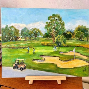 Original golf sport oil painting on canvas 14&quot;x 18&quot;,   golf painting landscape wall decor
