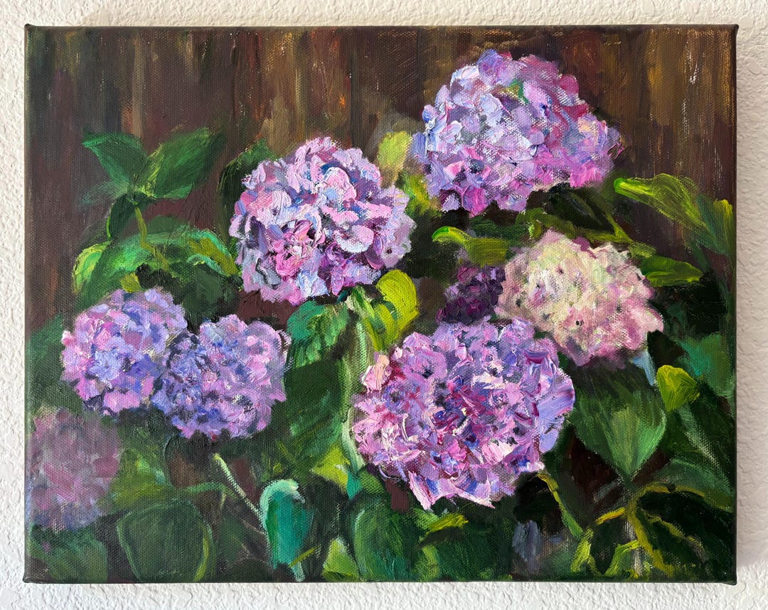 Original Impressionist Hydrangea Oil Painting, Floral Garden Wall Art ...