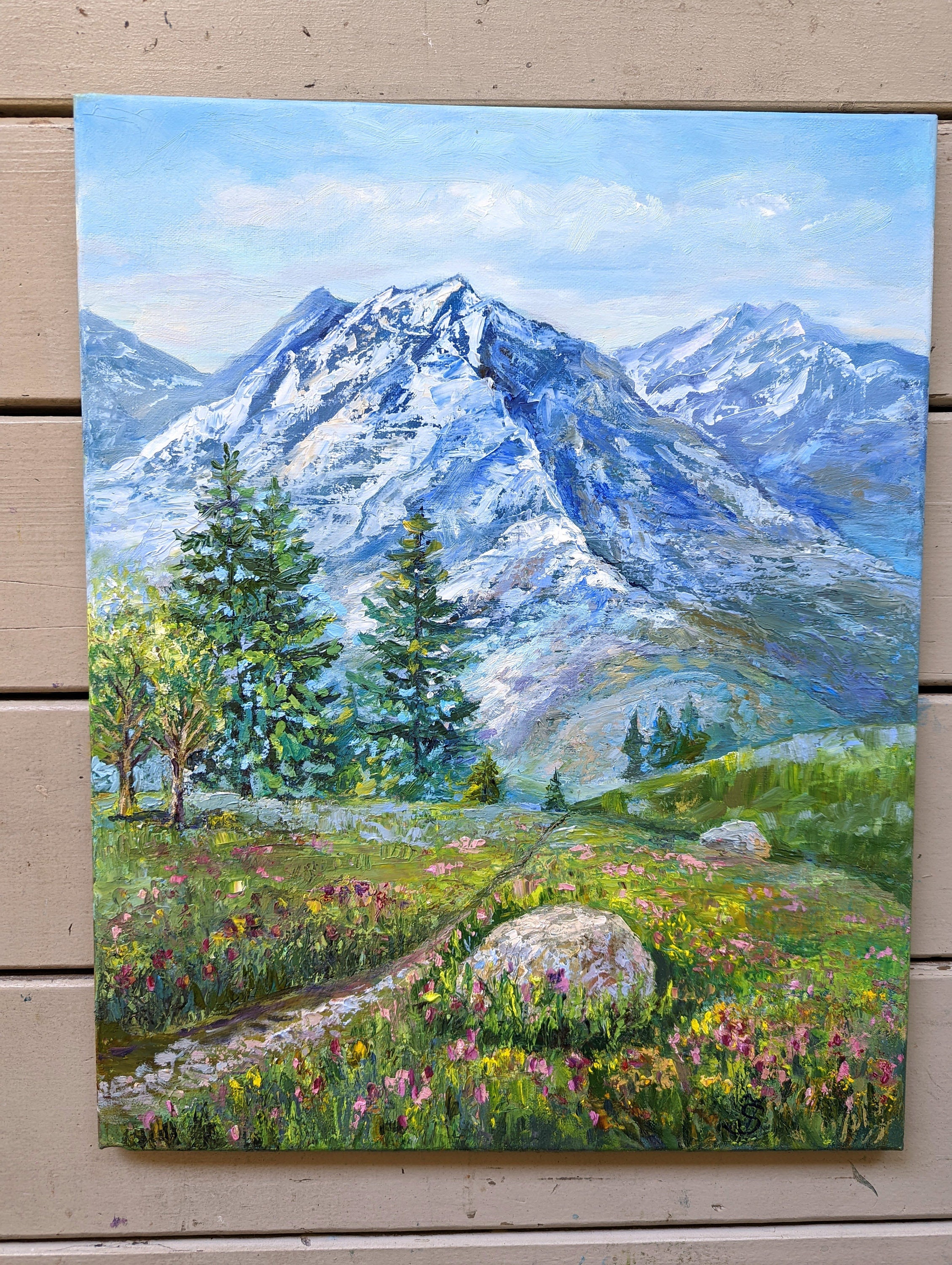Mountains Spring Landscape, Landscape Painting, Original Painting