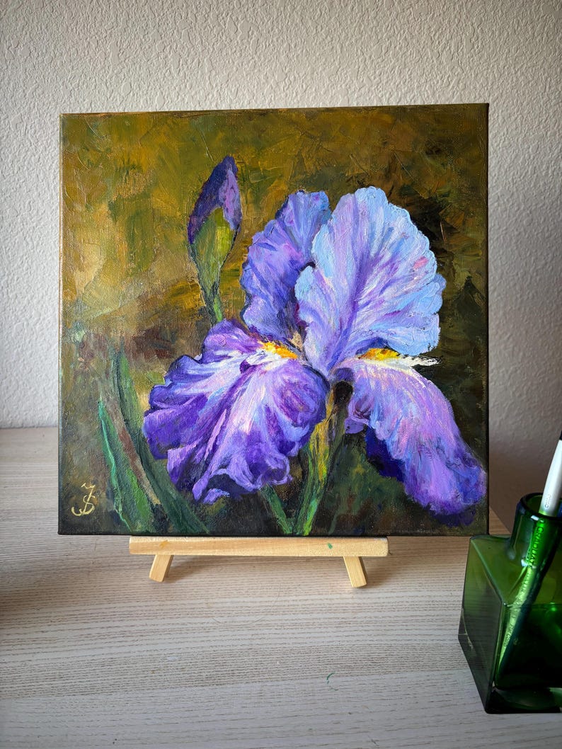 Purple Iris Original Oil Painting on Canvas 12'' X 12'' - Etsy