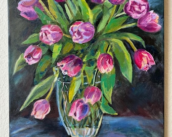 チューリップの油絵 花の絵画 花の壁アート - Etsy 日本