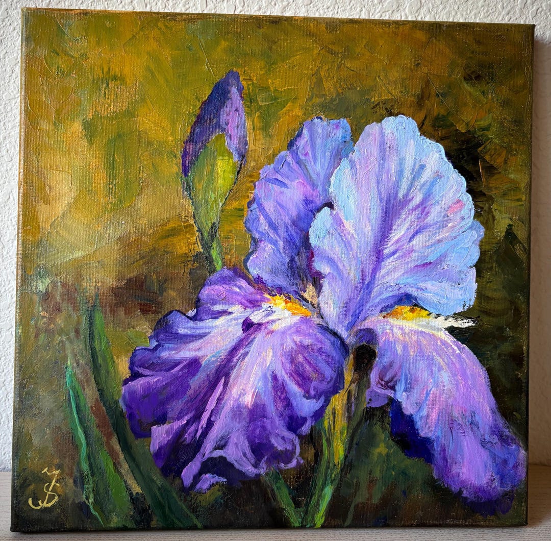 Purple Iris, Spring Flower Iris Impasto Wall Art , Oil Painting on ...
