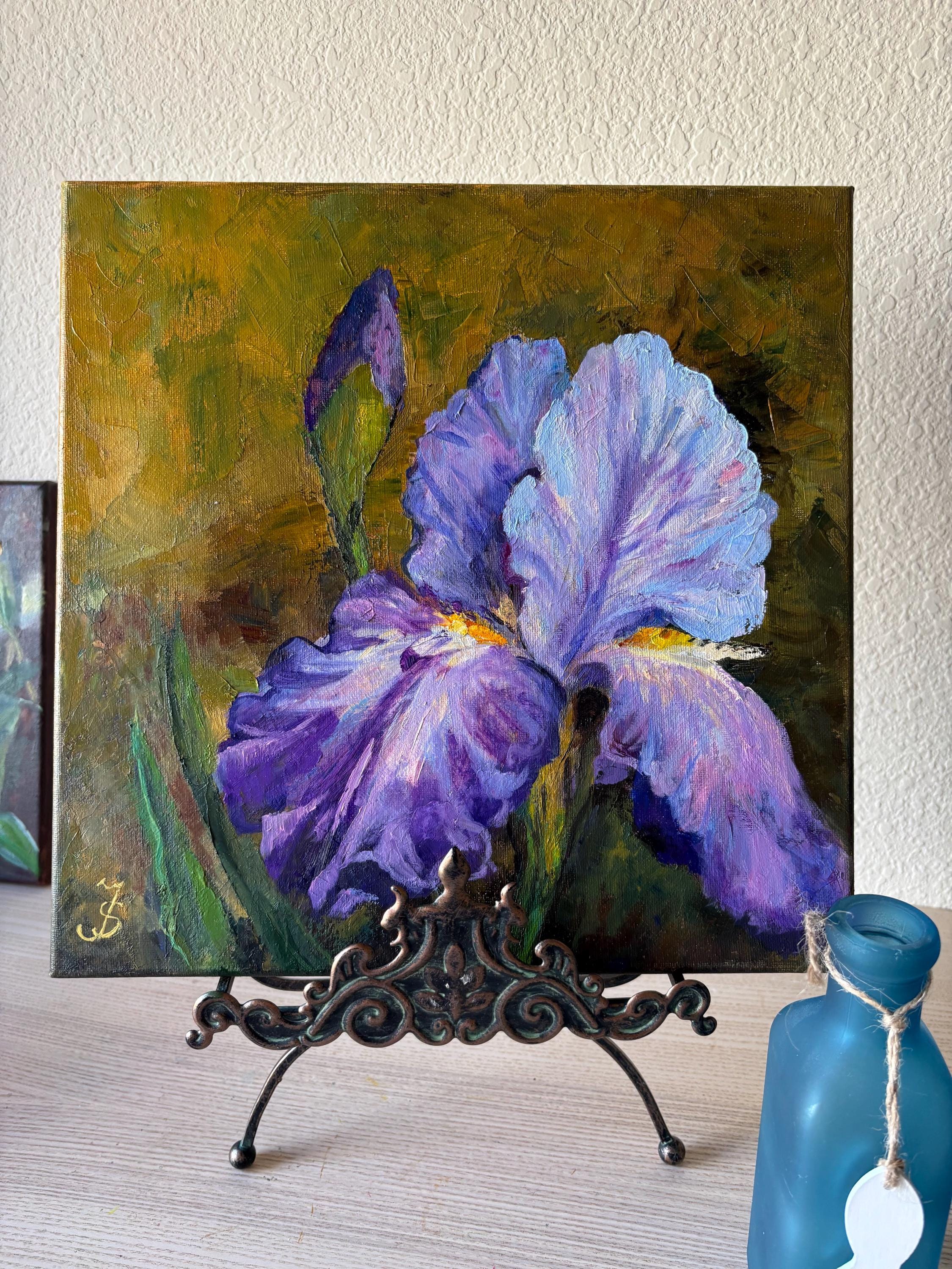 Purple Iris Original Oil Painting on Canvas 12'' X 12'' - Etsy