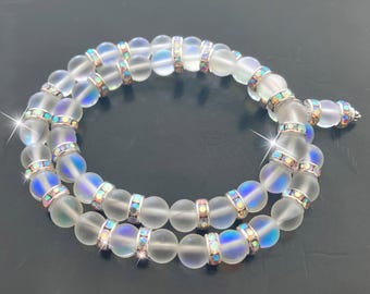 SET -Moonstone Anklet & Bracelet Set w AB Rhinestones for Attracting Love, Relationship Harmony, Emotional Balance, Twin Flame Gift, Wedding