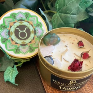 Taurus Zodiac Candle, Crystal Candle for Taurus Astrology Sign Candles, Gemstone Candles, Taurus Gift