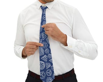 Rubik's Cube Necktie - Blue Tie, White Line Art Cubes