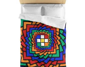 Daisy Pattern - Rubik's Cube Duvet Cover - Twin or Queen - Bedroom Bedding - Matching Throw Pillows Available
