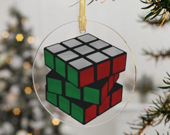 Rubik's Cube Christmas Ornament - Clear Acrylic Ornament