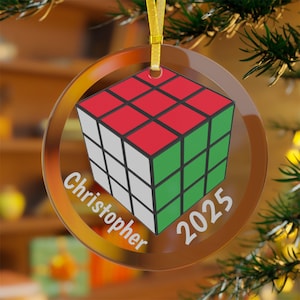 Personalized Rubik's Cube Christmas Ornament - Custom Name Clear Glass Ornament
