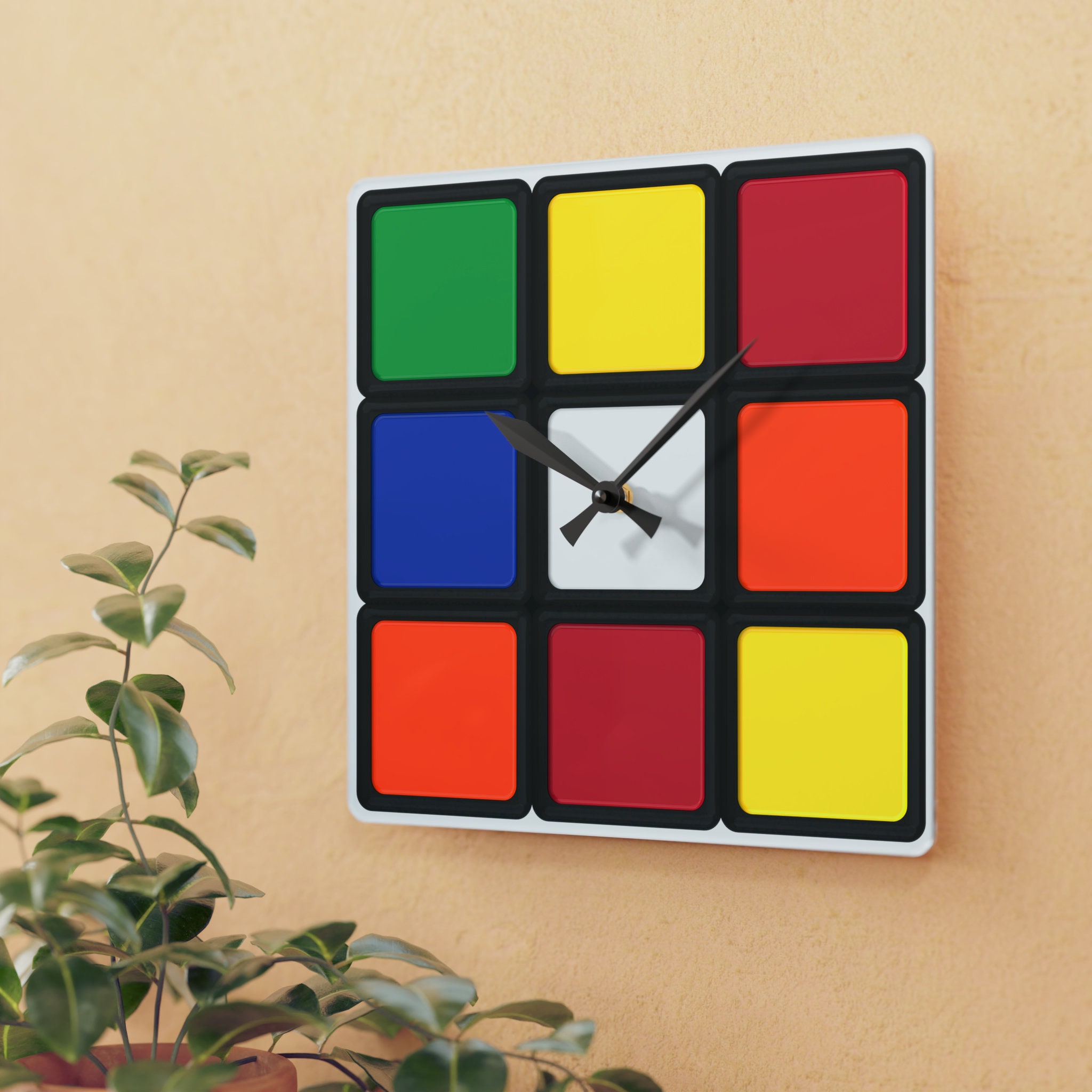 Cubic Clock カラフルブロック Rubik's Cube Acrylic Wall Clock, Square, Bedroom Decor - Etsy