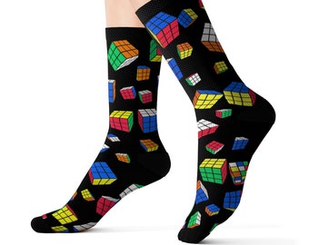 Cubes All Over - Black Rubik&#39;s Cube Socks - Fun Socks for Men, Women, Adult, Kids, Teens