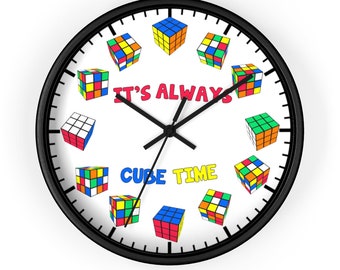 Rubik&#39;s Cube Wall Clock - &quot;It&#39;s Always Cube Time&quot; - Rubik&#39;s Cube Clock