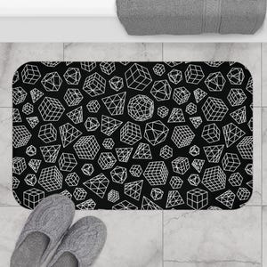 Monochrome Line Art Cubes Rubik's Cube Bath Mat - Soft and Squishy Mat Covered with Rubik's Cubes, Kids Boys Bathroom
