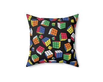 Cubes All Over - Rubik's Cube Pillow - 2-Sided Print, Square Throw Pillow, Fun Bedding Bedroom Decor, Pillow & Cover Included - Black