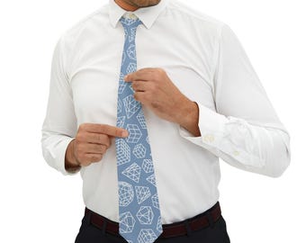 Rubik's Cube Necktie - Light Blue, White Line Art Cubes Boys Tie