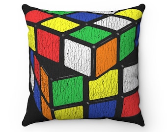 Vintage-Style Cube - Rubik's Cube Pillow - 2-Sided Print, Square Throw Pillow, Fun Bedding Bedroom Decor, Pillow & Cover Included
