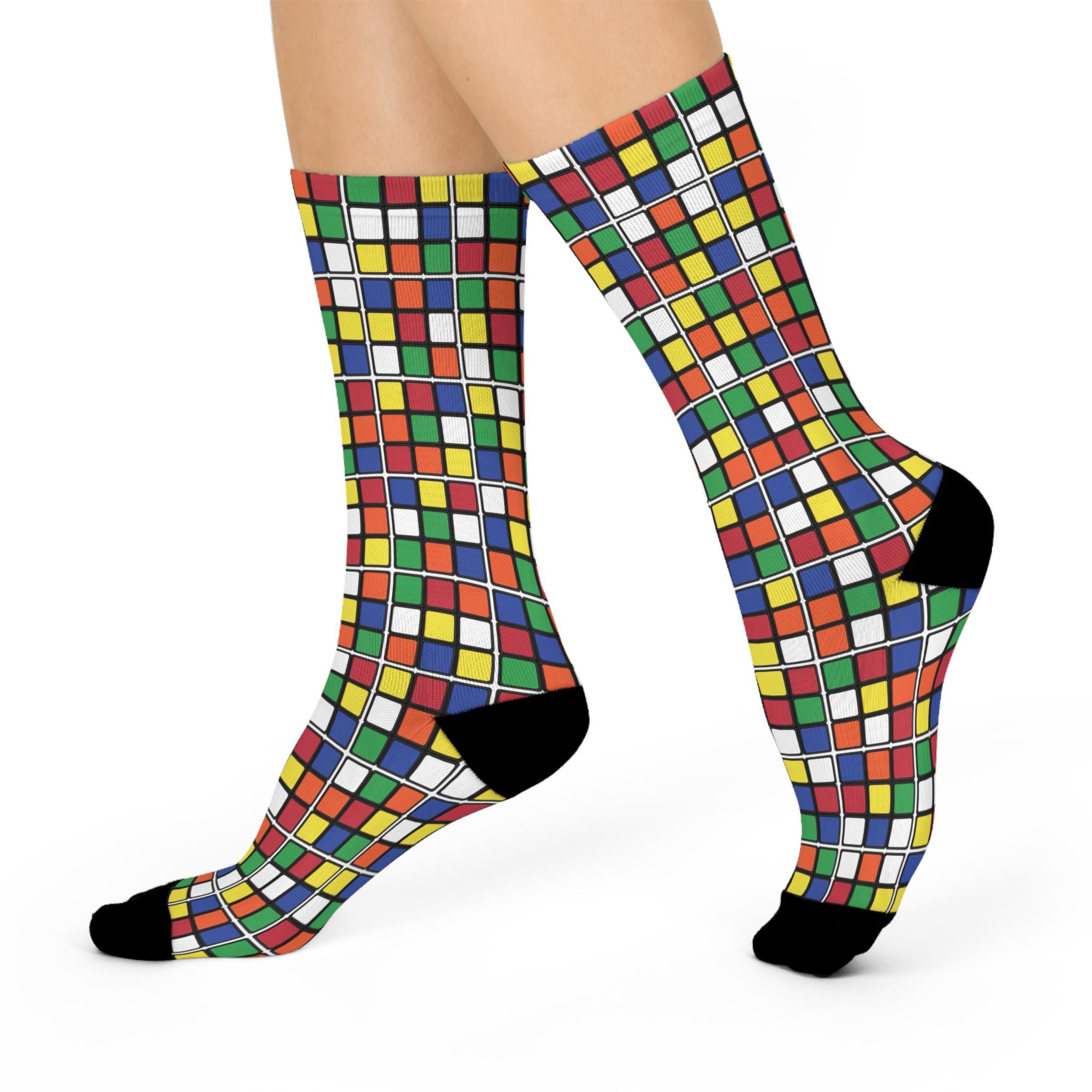 Rubik's Cube Cushioned Crew Socks - Scrambled Flat Cubes