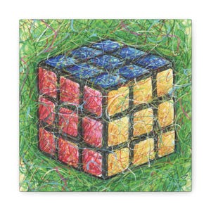 Rubik's Cube Canvas Gallery Wrap Hand-Drawn Art Print Wall Decor