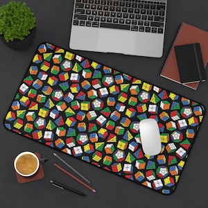 Rubik's Cubes Desk Mat, Cubing Mat, Speedcubing Competition Prep, Black Background