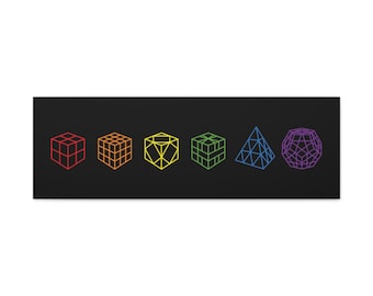 Rubik&#39;s Cube Rainbow Cube Lineup - Canvas Gallery Wraps - 2x2, 3x3, Pyraminx, Skewb, Square-1, Megaminx