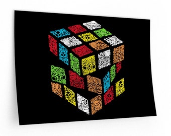 Rubik&#39;s Cube Wall Decal - Doodle Cube - Hand Drawn Artwork Print