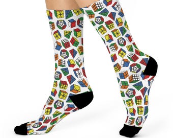 Rubik's Cube Cushioned Crew Socks - Pyraminx, Megaminx, Skewb, Square-1, and more