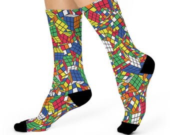 Rubik's Cube Cushioned Crew Socks - Pile of Cubes