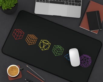 Rainbow Cube Lineup Rubik's Cubes Desk Mat, Cubing Mat, Speedcubing Competition Prep
