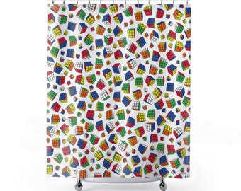 Cubes All Over - Rubik&#39;s Cube Shower Curtain 71&quot; x 74&quot; Covered with Rubik&#39;s Cubes