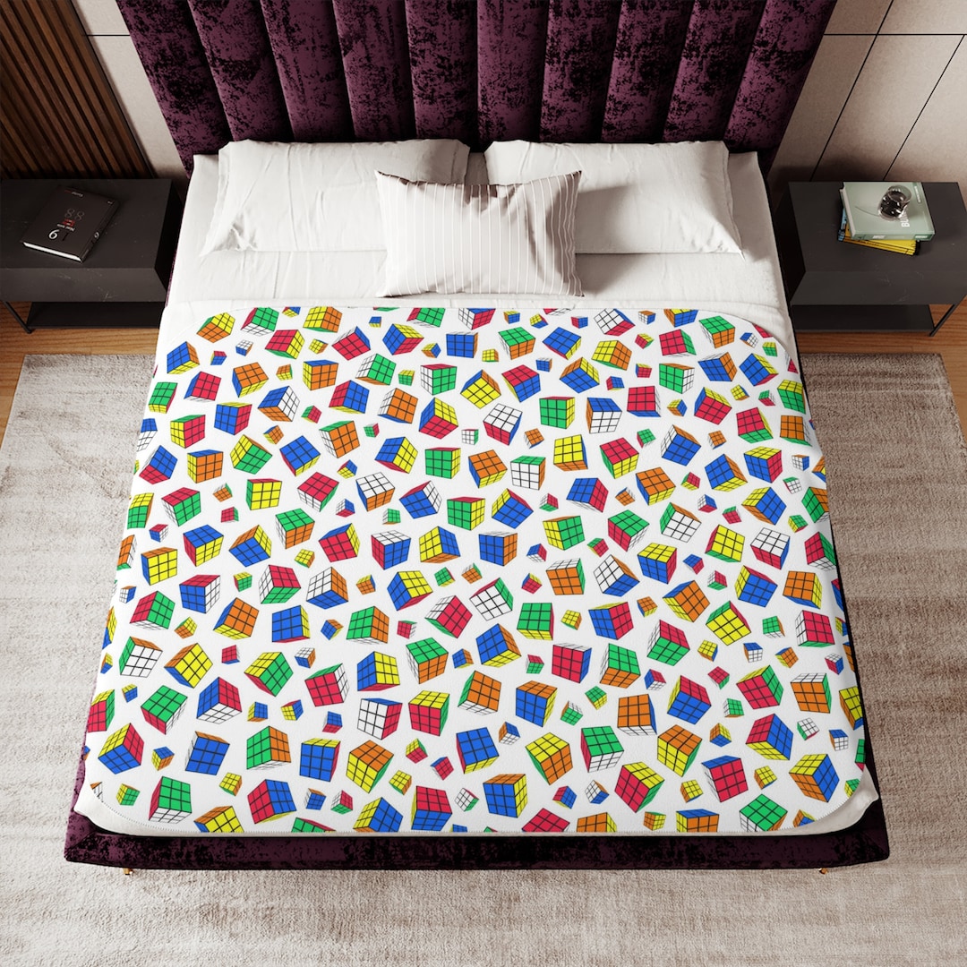 Cubes All Over Rubik's Cube Blanket Sherpa Fleece Blanket Soft, Cozy