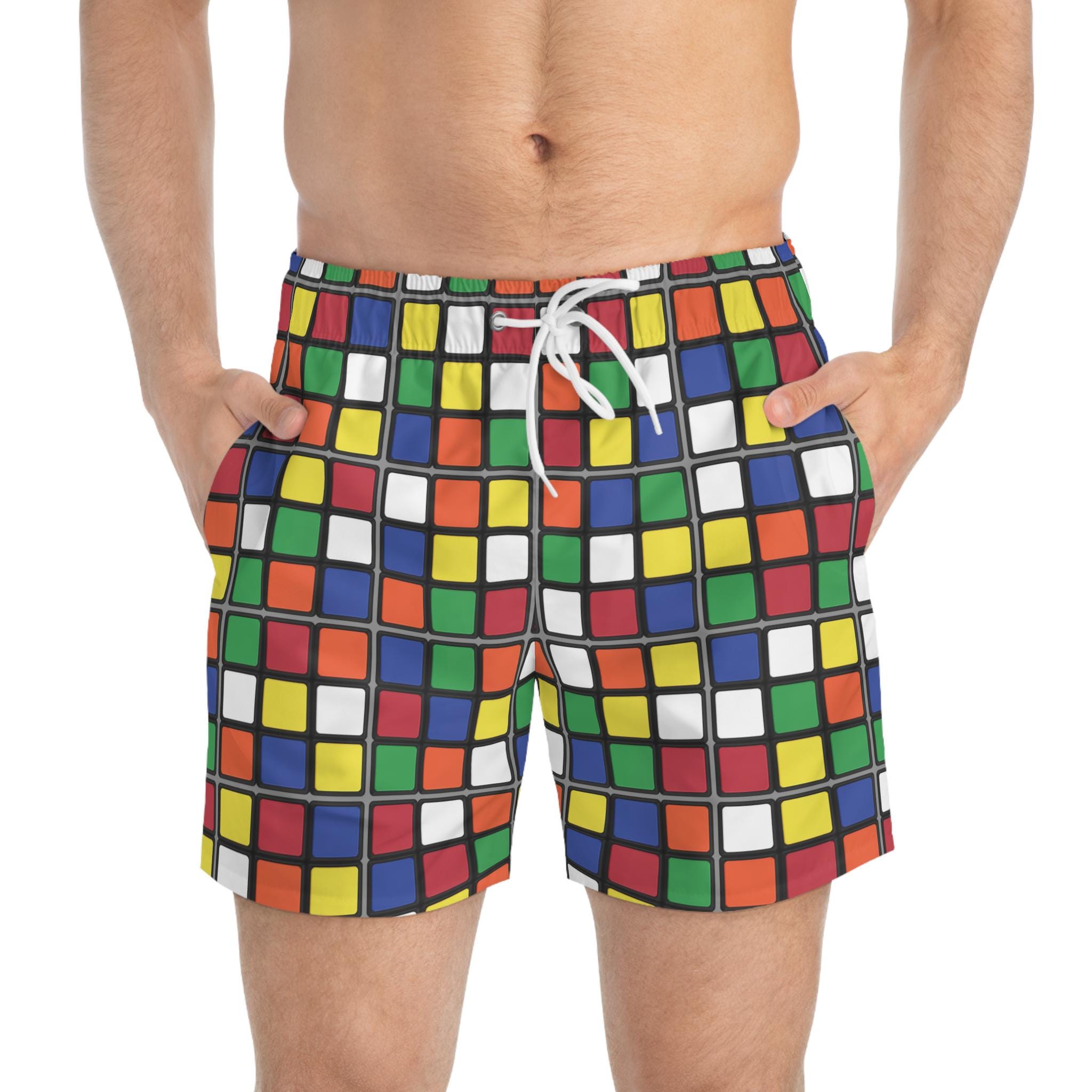 Rubik's Cube Bathing Suit - Swim Trunks - Adult Sizes, Pool and Beach Fun