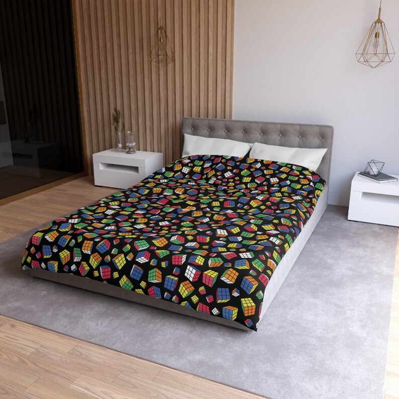 Cubes All Over Duvet Cover - Rubik's Cube Duvet Cover With a Black ...