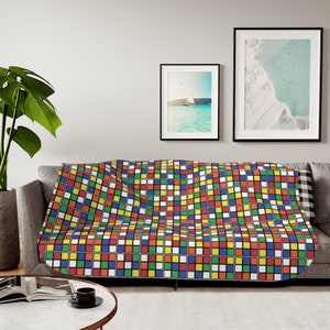 Rubik's Cube Covered Sherpa Fleece Blanket - soft, cozy, throw blanket, twin or queen blanket