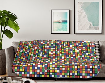Rubik&#39;s Cube Covered Sherpa Fleece Blanket - soft, cozy, throw blanket, twin or queen blanket