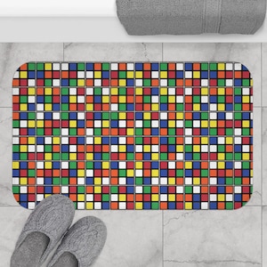 Rubik's Cube Bath Mat - Soft and Squishy Mat Covered with Rubik's Cubes, Kids Boys Bathroom