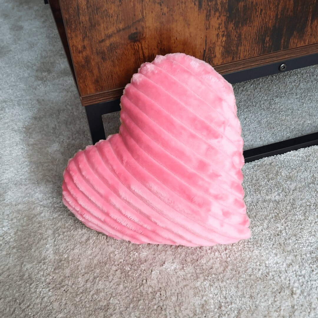 Powder Pink Heart Pillow, Pink Home Decor, Pink Striped Plush Pillow, Country Pillows, Bedroom ...
