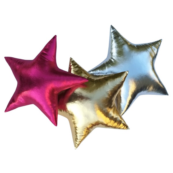 Shiny dark pink star pillow, Silver or gold star pillow, Farmhouse home decor holiday, Star Nursery Decor,